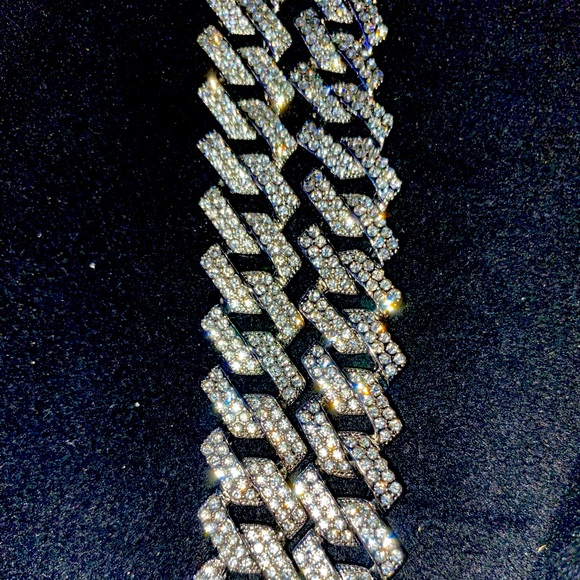 Men’s Silver Diamond Cuban prong link bracelet - Picture 3 of 6